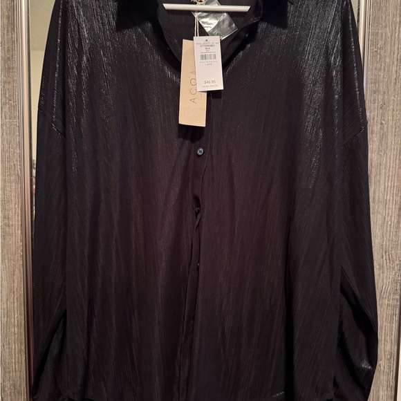 ACOA Black Metallic Button-down Women’s Blouse - Picture 1 of 3